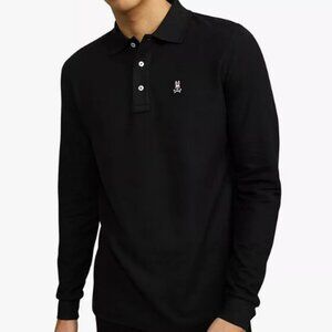PSYCHO BUNNY MENS BLACK LONG SLEEVE CLASSIC POLO Size Large NWT